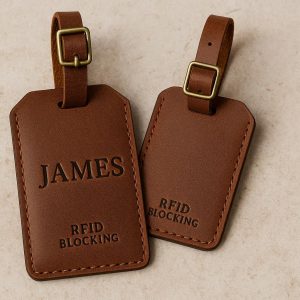 Personalized Leather Luggage Tags with RFID Blocking Protection