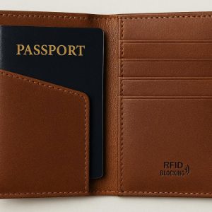 Genuine Leather Passport Holder with RFID Blocking Card Slots