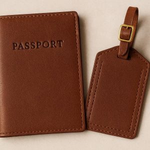 Leather Passport Cover with Matching Luggage Tag Set