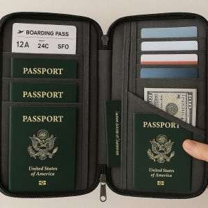Family Travel Passport Holder with Multiple Document Pockets