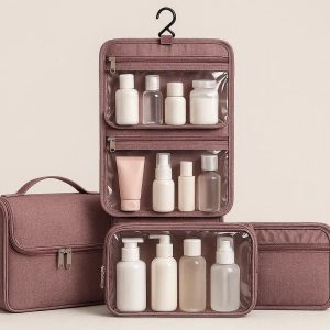 Large Travel Toiletry Bag Set with Hanging Hook and Clear Pockets