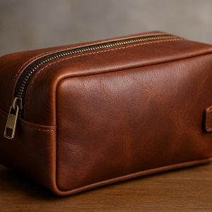Mens Leather Dopp Kit Toiletry Bag for Business Travel